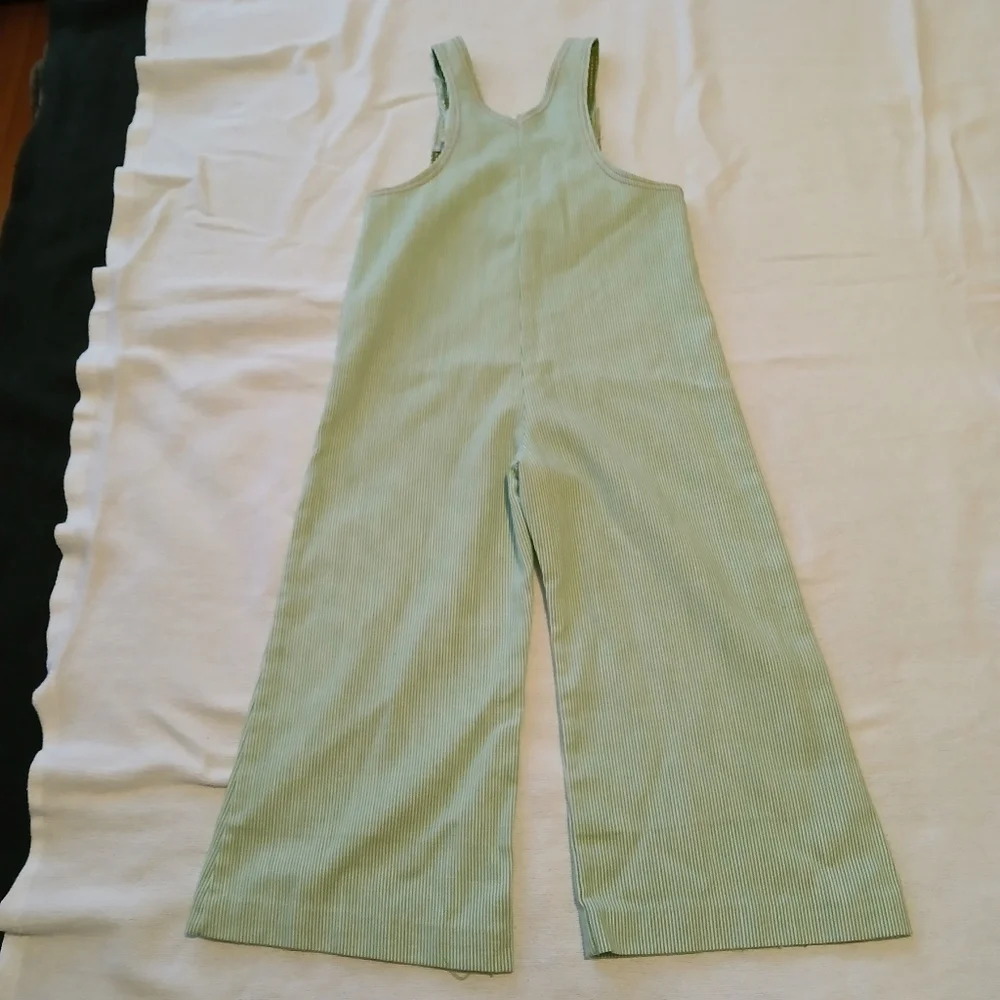 Vintage Green Kids Overalls Size 4T Alligator Zipper Teeth Pinstriped Button - Picture 4 of 8